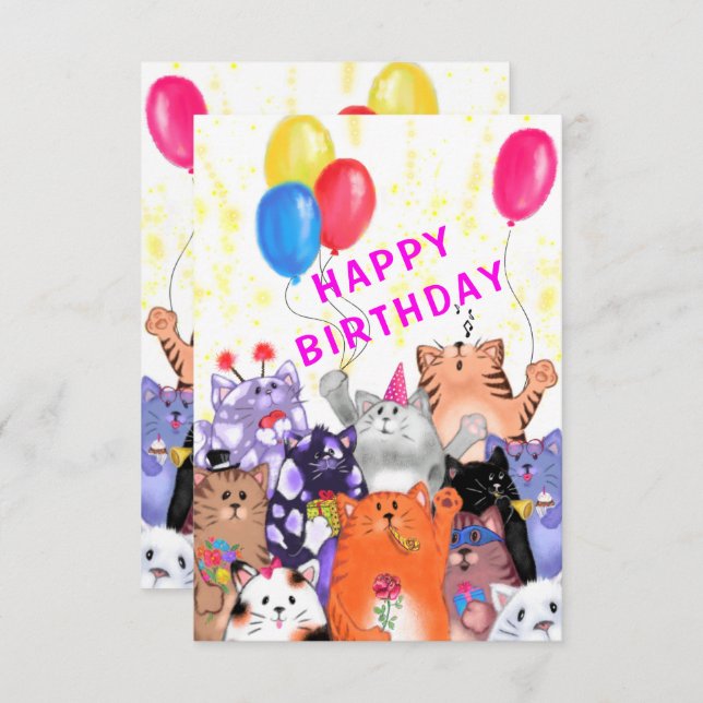 Happy Cats Party Funny Birthday Card (Front/Back)