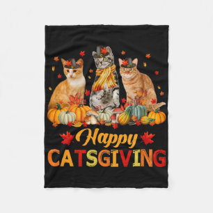 Happy Catsgiving Cat Lovers Autumn Fall Vibes Than Fleece Blanket