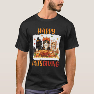 Happy Catsgiving Cat Pilgrim Costume Fall Men Wome T-Shirt