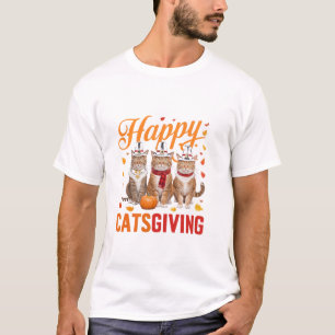Happy Catsgiving Cats Halloween Thanksgiving Cat F T-Shirt