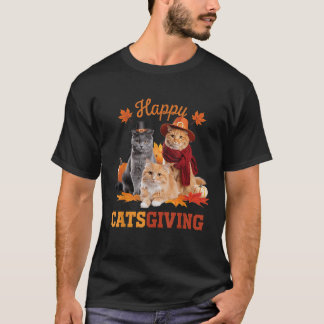 Happy Catsgiving Cute Thanksgiving Cat Wears Pilgr T-Shirt