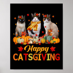 Happy Catsgiving Siamese Cat Autumn Fall Vibes Tha Poster