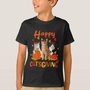 Happy Catsgiving Thanksgiving Kitten Cat Wears Pil T-Shirt