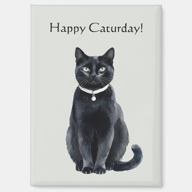 Happy Caturday Black Cat Magnet (Front)
