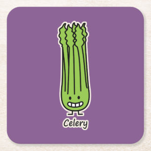 Happy Celery Stalk Bunch green fibre vegetable Square Paper Coaster
