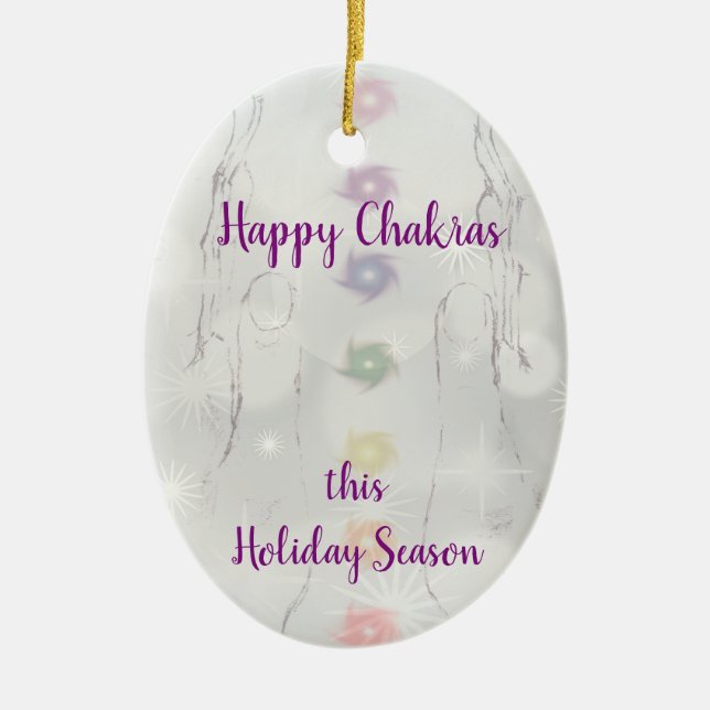 Happy Chakras New Age Christmas Ceramic Tree Decoration (Front)