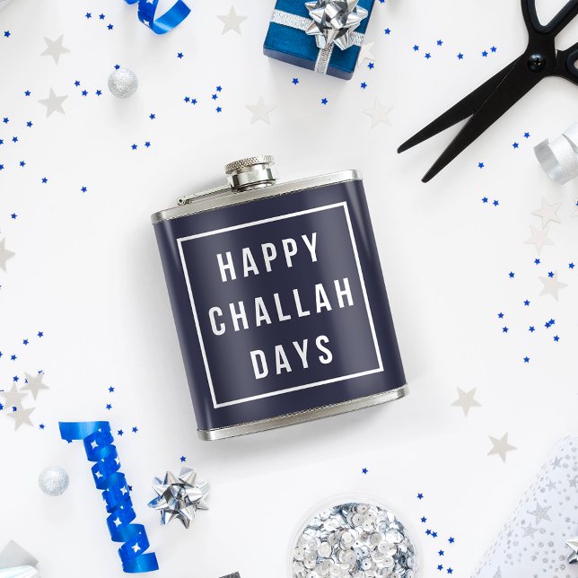 Happy Challah Days | Blue & White Funny Hanukkah Hip Flask (Creator Uploaded)