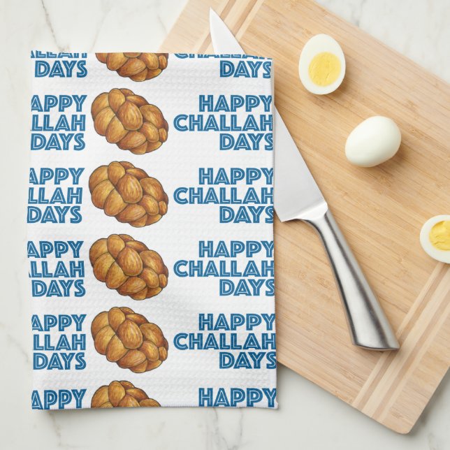 Happy Challah Days Chanukah Hanukkah Bread Loaf Tea Towel (Quarter Fold)