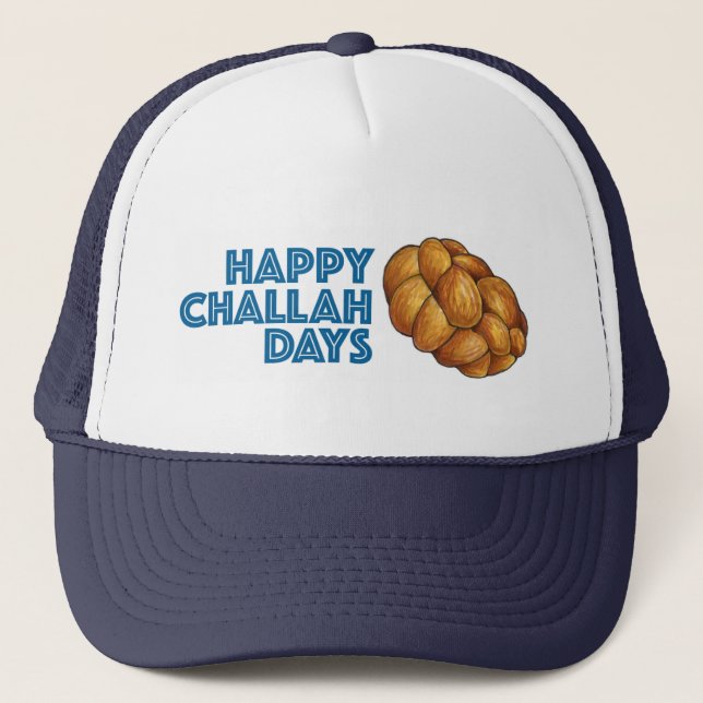 Happy Challah Days Chanukah Hanukkah Bread Loaf Trucker Hat (Front)
