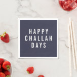 Happy Challah Days | Funny Holiday Hanukkah Napkin<br><div class="desc">Add a touch of modern holiday humour to your parties this year with these punny cocktail napkins. Design features "Happy Challah Days" in modern white block text on a smoky deep blue background.</div>