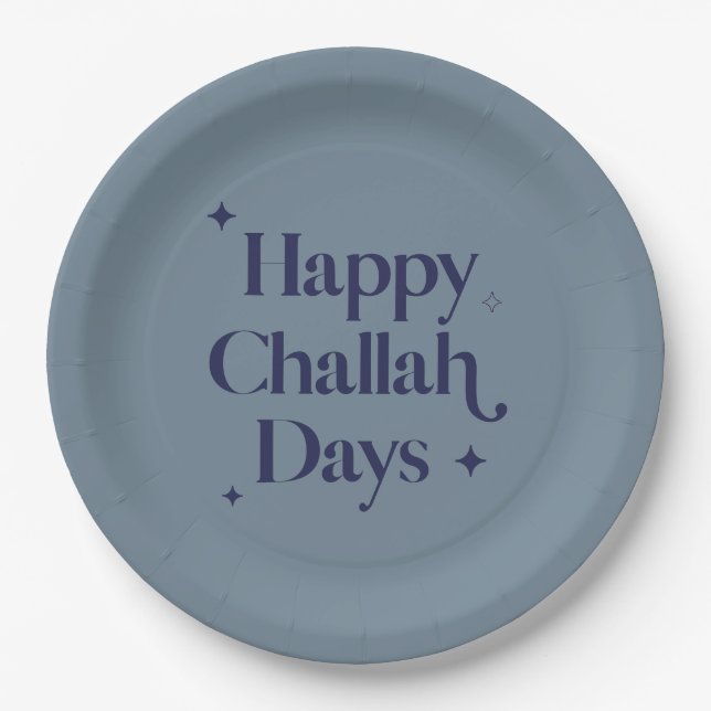  Happy Challah Days Hanukkah Blue Minimalist  Paper Plate (Front)