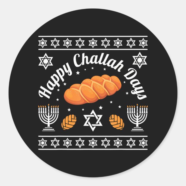 Happy Challah Days Hanukkah Classic Round Sticker (Front)