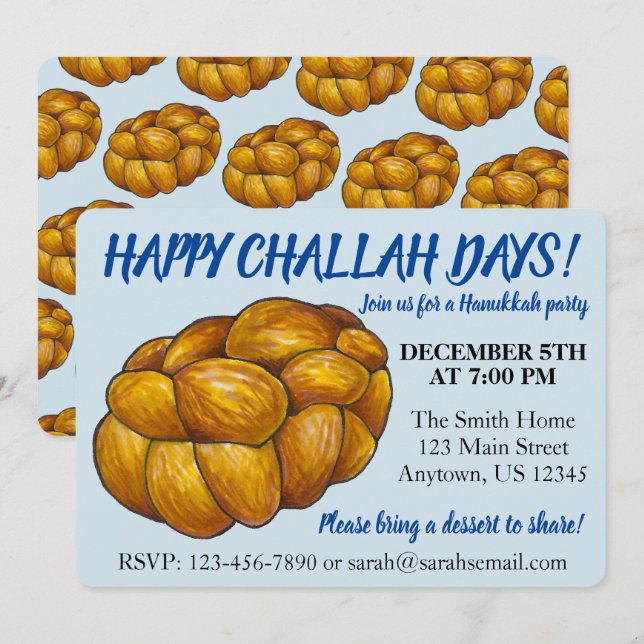 Happy Challah Days Hanukkah Party Jewish Holidays Invitation (Front/Back)