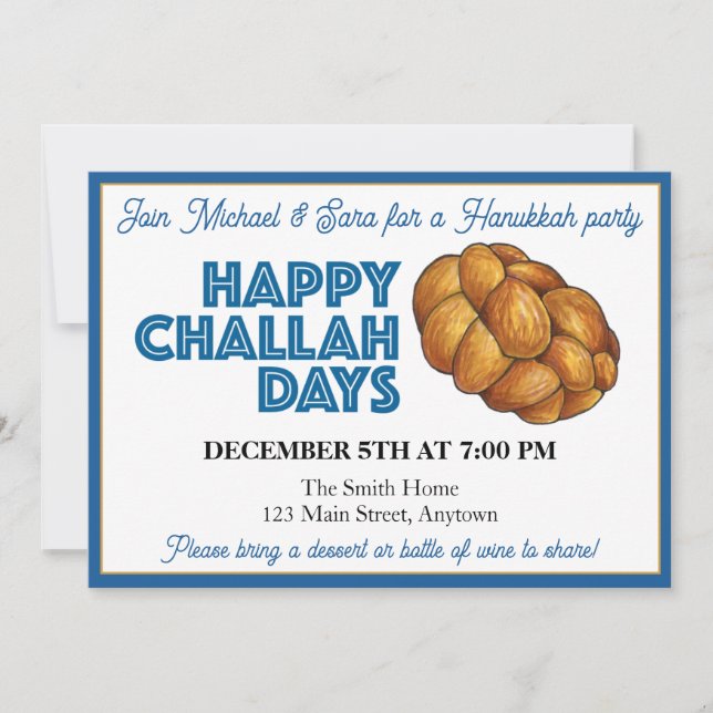 Happy Challah Days Hanukkah Party Jewish Holidays Invitation (Front)