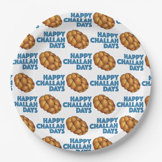 Happy Challah Days Jewish Holidays Bread Loaf Paper Plate (Front)