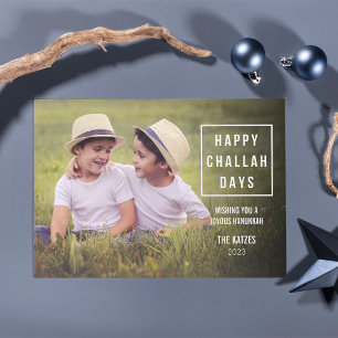 Happy Challah Days Modern Hanukkah Photo Card