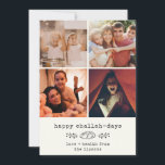 Happy Challah Days Modern Hanukkah Photo Collage Holiday Card<br><div class="desc">Happy Challah Days! This simple modern hanukkah card has a trendy Instagram layout grid and features 4 of your favourite photos alongside a custom typewriter  message as well as a whimsical challah bread and botanical branch illustration. On the back is a warm red lumberjack plaid pattern.</div>
