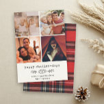 Happy Challah Days Modern Hanukkah Photo Collage Holiday Card<br><div class="desc">Happy Challah Days! This simple modern hanukkah card has a trendy Instagram layout grid and features 4 of your favourite photos alongside a custom typewriter  message as well as a whimsical challah bread and botanical branch illustration. On the back is a warm red lumberjack plaid pattern.</div>