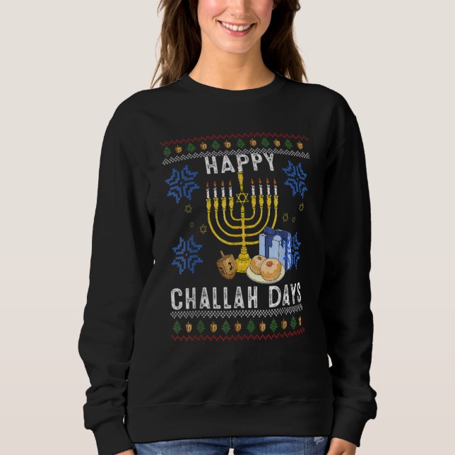 Happy Challah Days  Ugly Hanukkah Sweater Men Boy (Front)