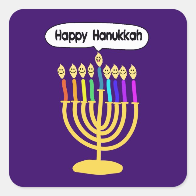 Happy Channukah Menora / Chanukia Square Sticker (Front)