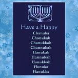 Happy Chanuka Holiday Card<br><div class="desc">The many spellings of:      Chanuka     Chanukah     Chanukkah     Channukah     Hanukah     Hannukah     Hanukkah     Hanuka     Hanukka</div>