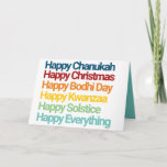 Happy Chanukah Christmas Holiday Everything Card<br><div class="desc">Say happy holidays and merry everything to everyone in this all inclusive modern and minimal holiday card featuring Chanukah ,  Christmas,   Kwanzaa,  Solstice,  Bodhi Day and New Year. Don't leave anyone out this year and spread joy and love to all your family and friends.</div>