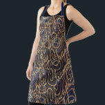 Happy Chanukah Gold Apron<br><div class="desc">Happy Chanukah Gold overlapping swirls of blues and gold. Personalise by deleting text and adding your own. Use your favourite font style, colour, and size. Be sure to choose size and strap colour. All design elements can be transferred to other Zazzle products and edited. Happy Chanukah! Thanks for stopping by....</div>