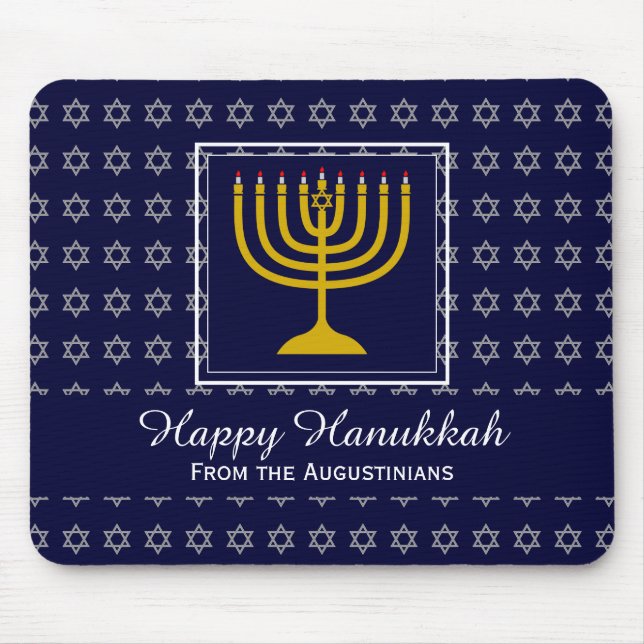 HAPPY CHANUKAH Love Joy Peace BLUE Hebrew Mouse Pad (Front)