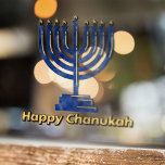 Happy Chanukah Menorah<br><div class="desc">Happy Chanukah text in gold with a blue menorah.</div>