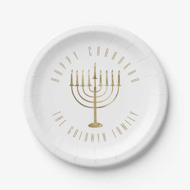 Happy Chanukah Menorah Holiday Paper Plate (Front)