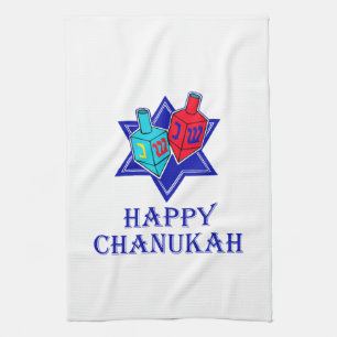 Happy Chanukah Star & Dreidel Tea Towel
