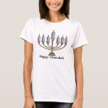 Happy Chanukah T-Shirt<br><div class="desc">Happy Chanukah menorah with blue candles.</div>