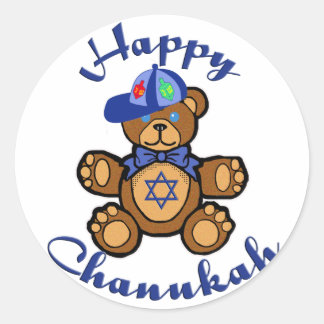 Happy Chanukah Teddy Bear Classic Round Sticker