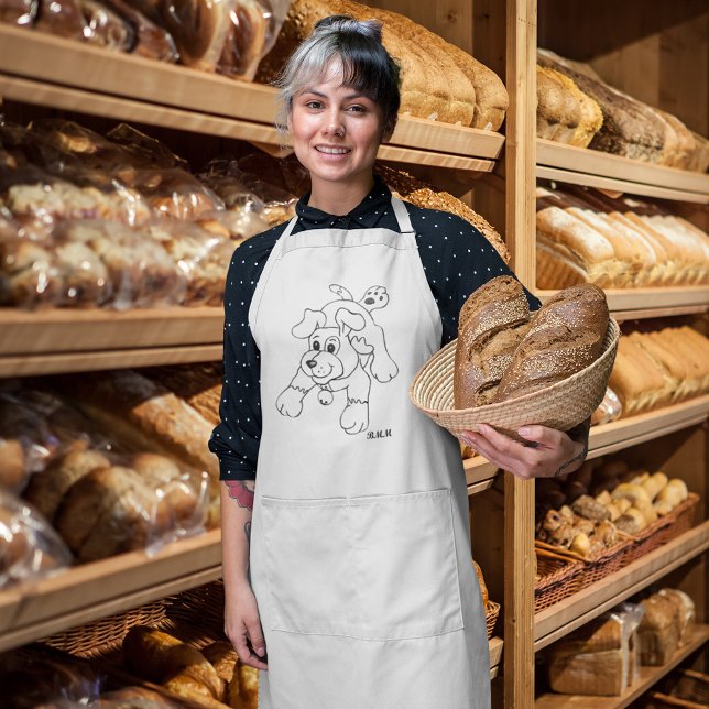 Happy Charcoal Pencil Dog Lineart Drawing Long Apron (Charcoal Pencil Dog Long Apron)