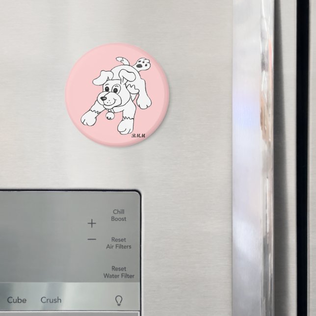 Happy Charcoal Pencil Dog Lineart Drawing Magnet (In Situ (Fridge))