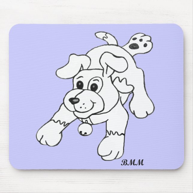 Happy Charcoal Pencil Dog Lineart Drawing Mouse Pad (Front)