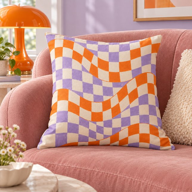 Happy Check Twist Throw Pillow (16 inch cotton throw pillow. Same flat printed design both sides. Styled scene; props not included.)