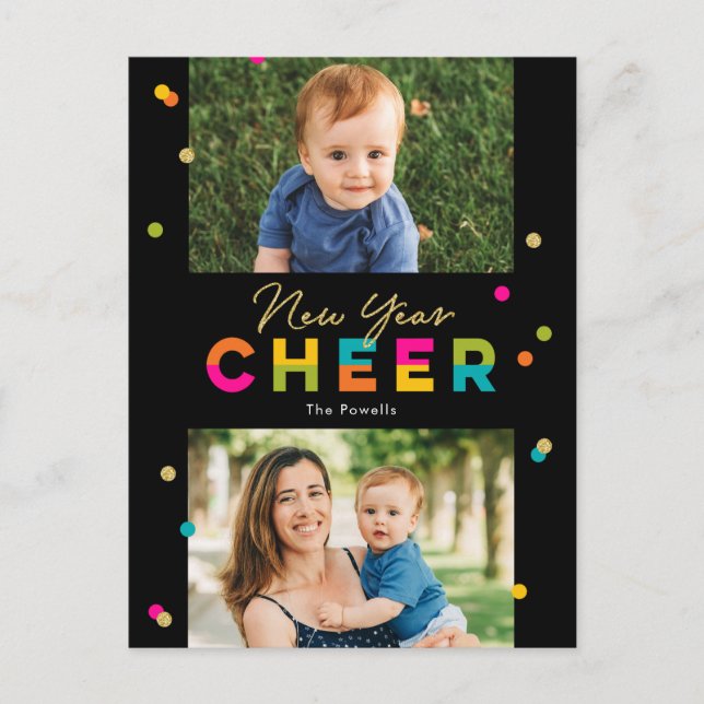 Happy Cheer Colourful Bright New Year Postcard (Front)
