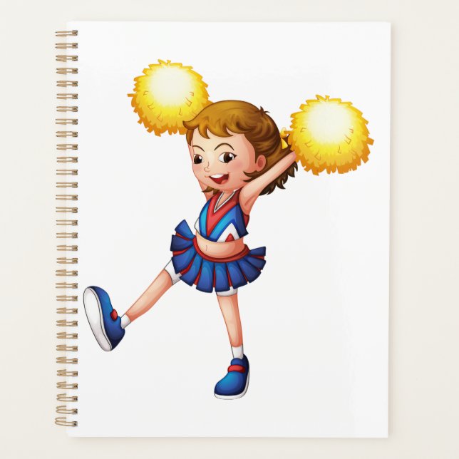 Happy Cheerleader Girl Gold Pom Poms Planner (Front)