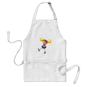 Happy Cheerleader Girl Gold Pom Poms Standard Apron