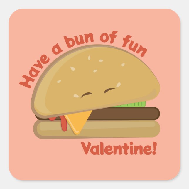 Happy Cheeseburger Valentine's Day Peach Square Sticker (Front)