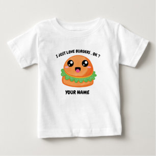 Happy Cheeseburger with Custom Name Baby T-Shirt