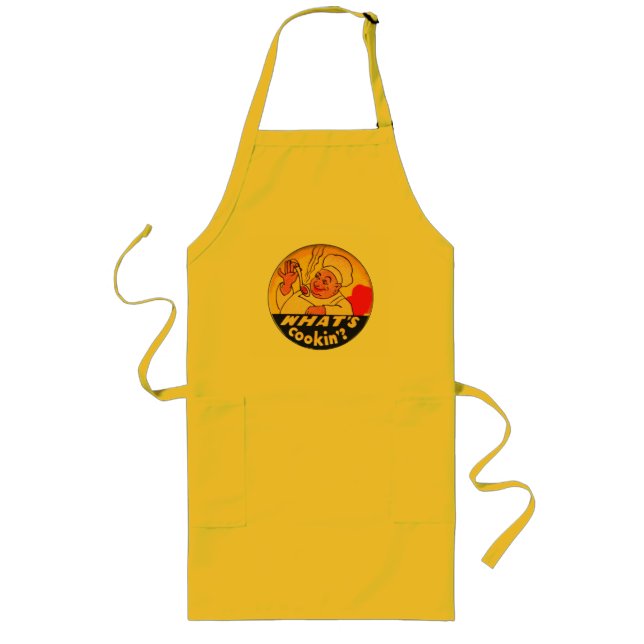 Happy Chef Retro 40s art What's Cookin'? Long Apron (Front)