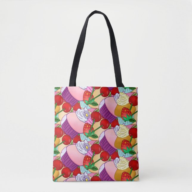 Happy Cherry Fruit Cupcake Muffin Sweet Candy Tote Bag (Front)