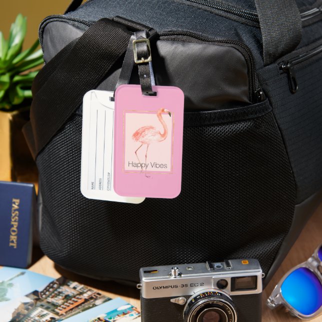 Happy Chic Pink Flamingo Luggage Tag (Front & Back)