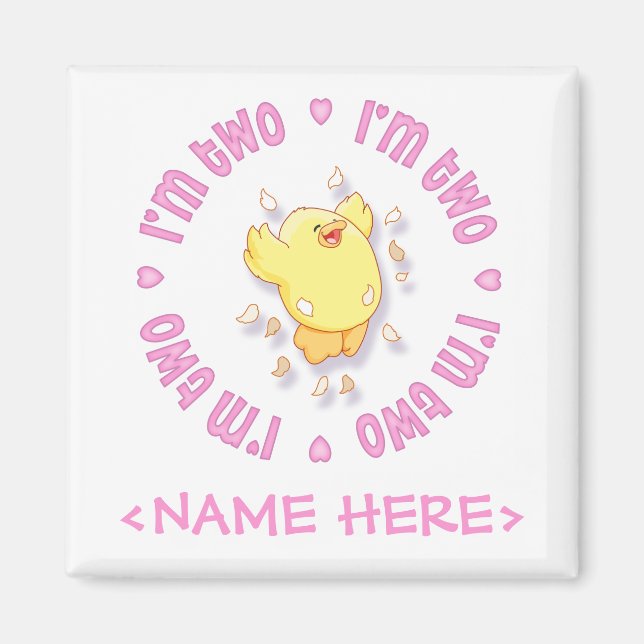 Happy Chick 2nd Birthday Pink Magnet (Front)