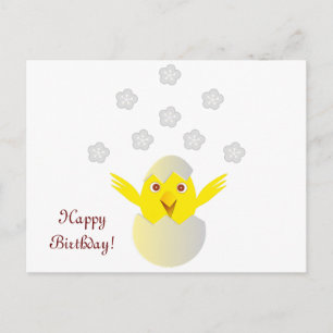 Happy chick in an egg postcard