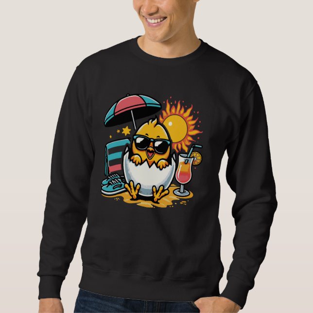 Happy Chick With Shades Beach Fun Summer Vacation Sweatshirt (Front)