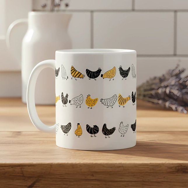Happy Chicken Country Farm Animal Pattern Coffee Mug (happy chicken pattern mug farmhouse style)
