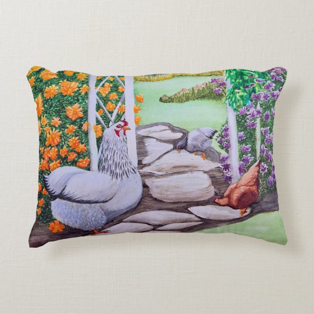 Happy Chicken Garden  Decorative Cushion (Front)